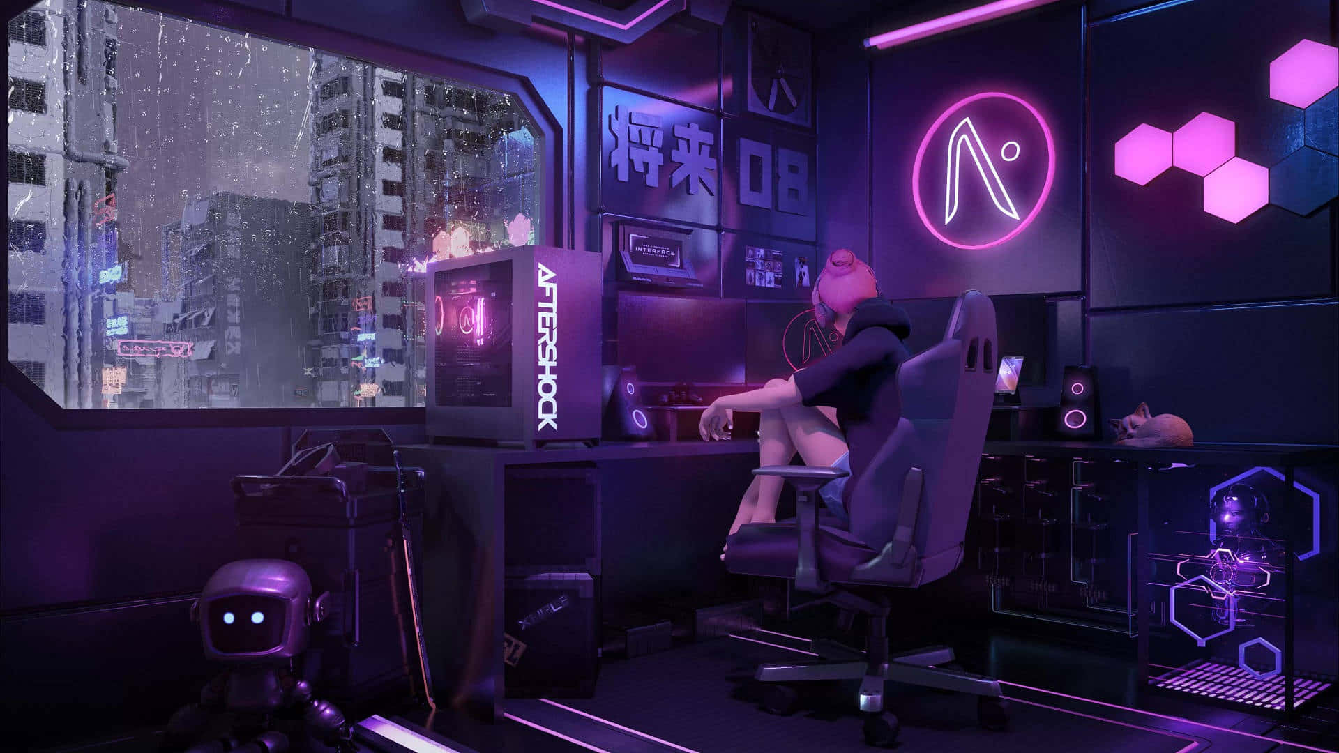 1920x1080 Download Futuristic Room Gaming Anime Wallpaper