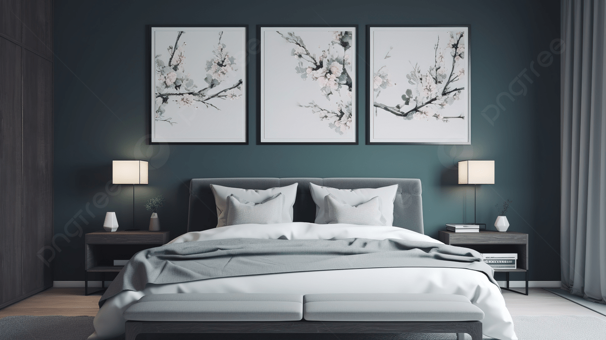 1200x673 Modern Bedroom Design With Grey Walls And Flowers On Walls Background, Bedroom Wall Picture Background Image And Wallpaper for Free Download