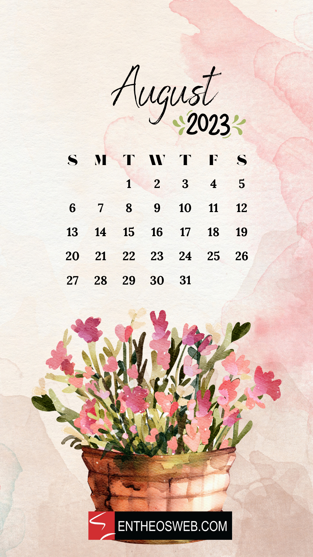 1080x1920 August 2023 Calendar Phone Wallpaper