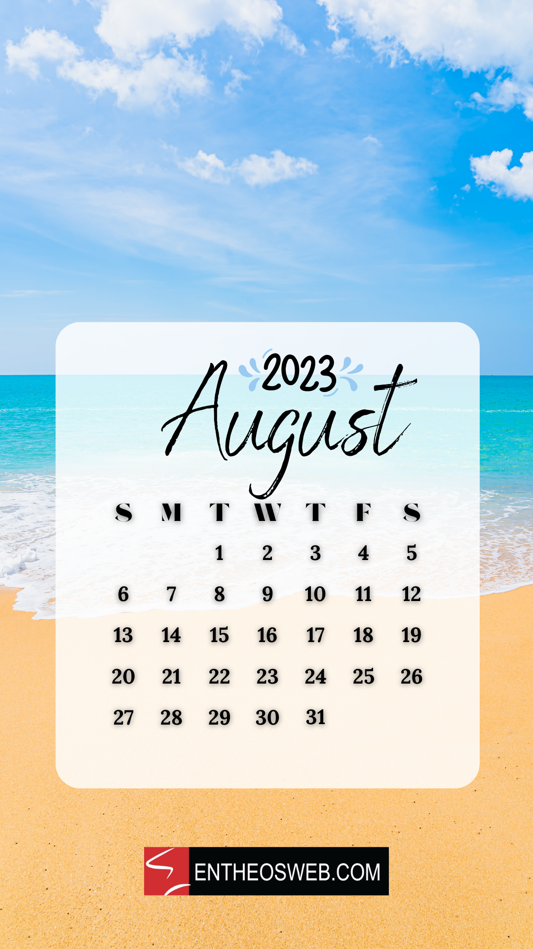 1080x1920 August 2023 Calendar Phone Wallpaper
