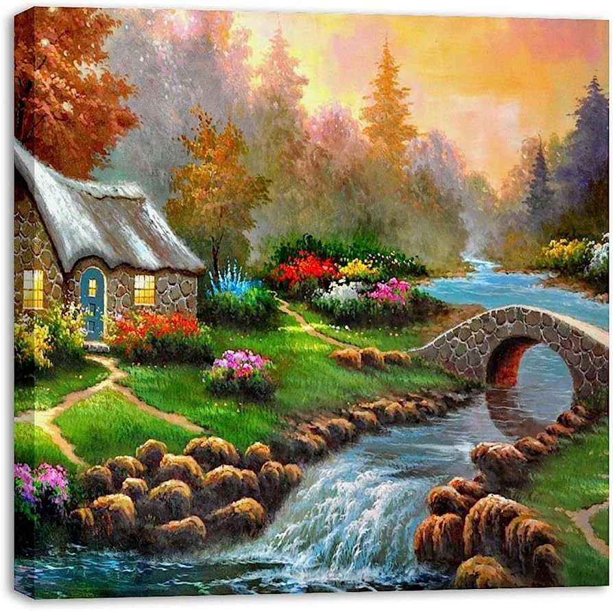894x891 Framed Canvas Wall Art Magic Village Painting Oil Painting Artwork Picture Posters Wall Decor for Living Room Bedroom Bathroom Office Home Decoration: Posters & Prints
