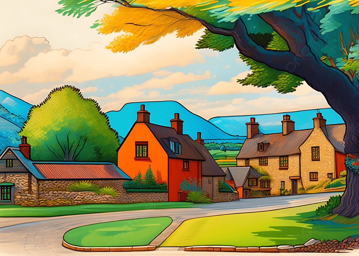 1200x857 Drawing Of An Village House Ai Digital Painting Background, Village House Ai Artwork Painting, Village House Ai Art, Cartoon Village Background Image And Wallpaper for Free Download