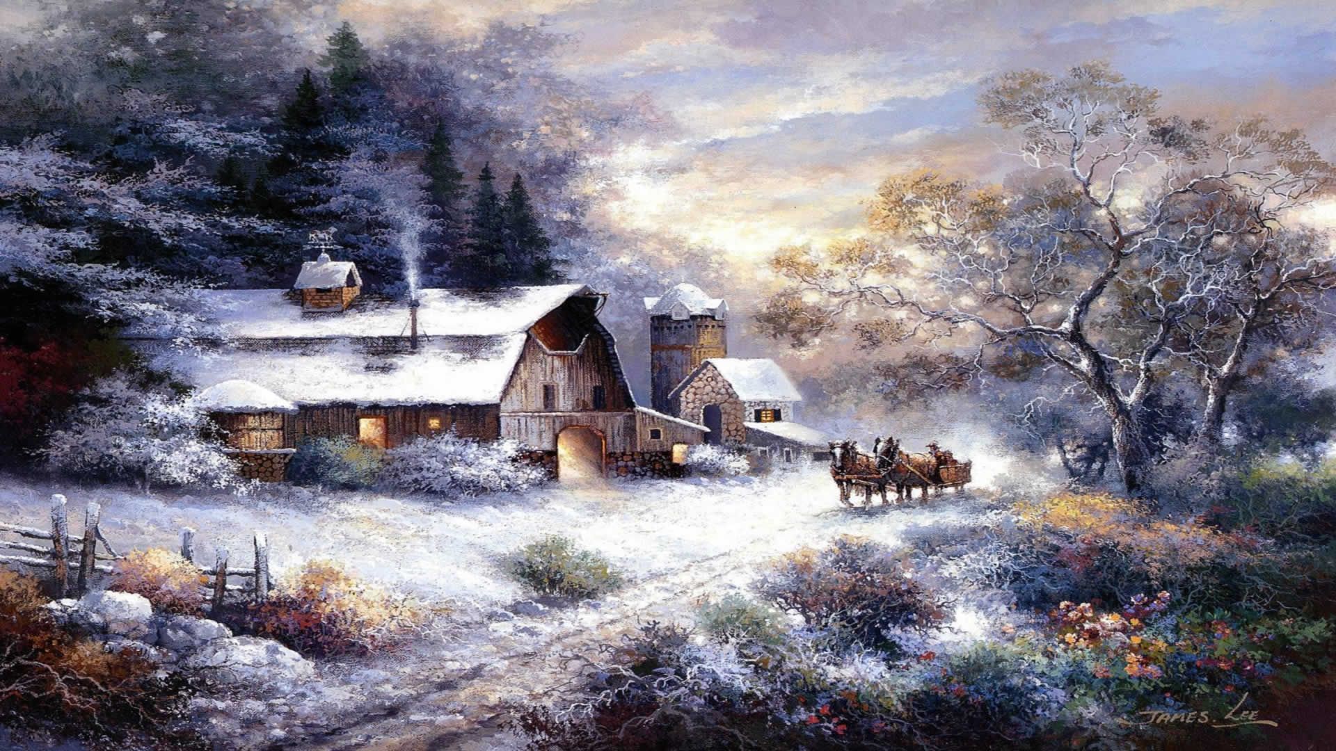 1920x1080 Painting, Winter painting, Painting wallpaper