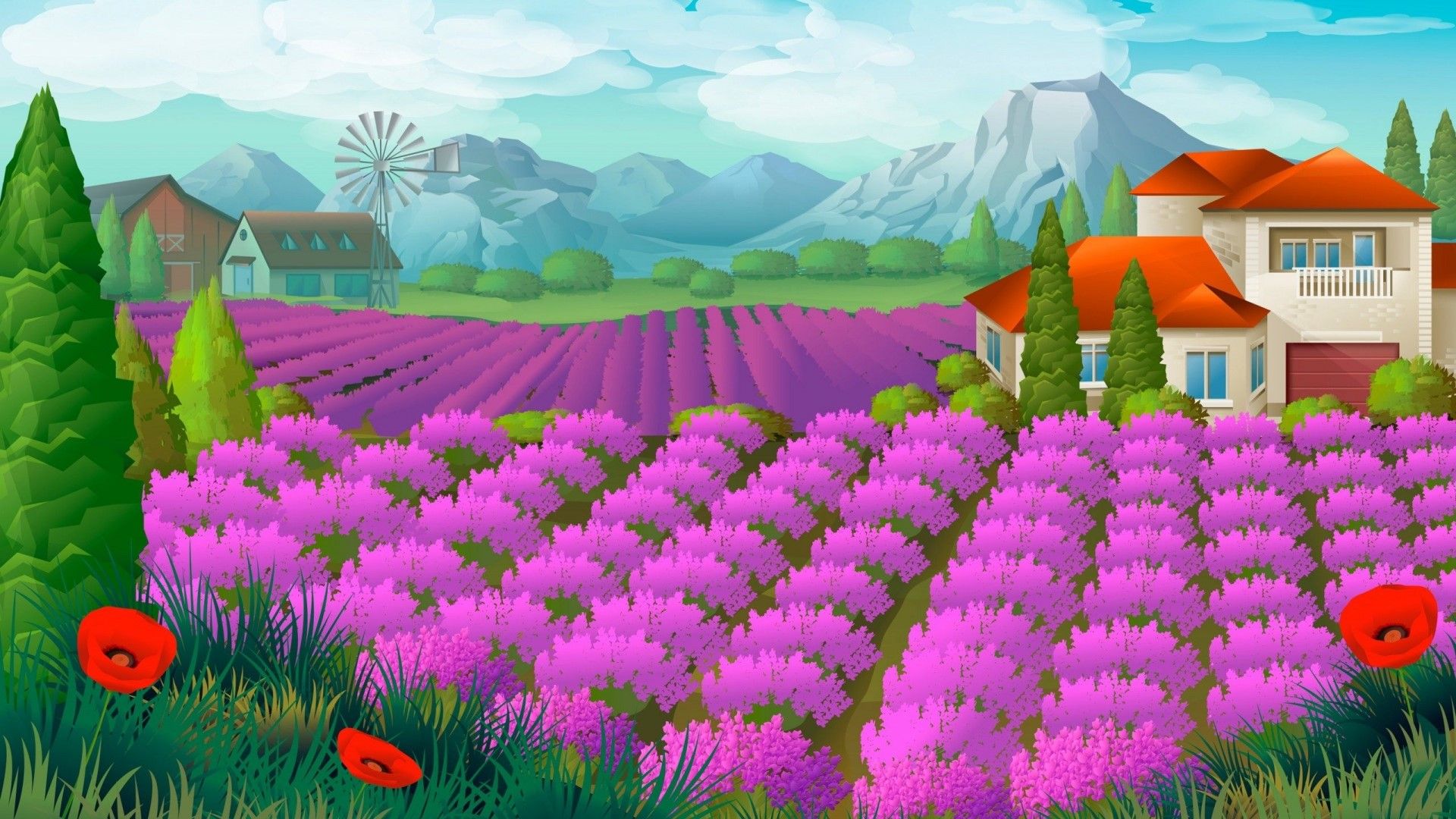 1920x1080 HD Village Painting Art Gallery HD Wallpaper