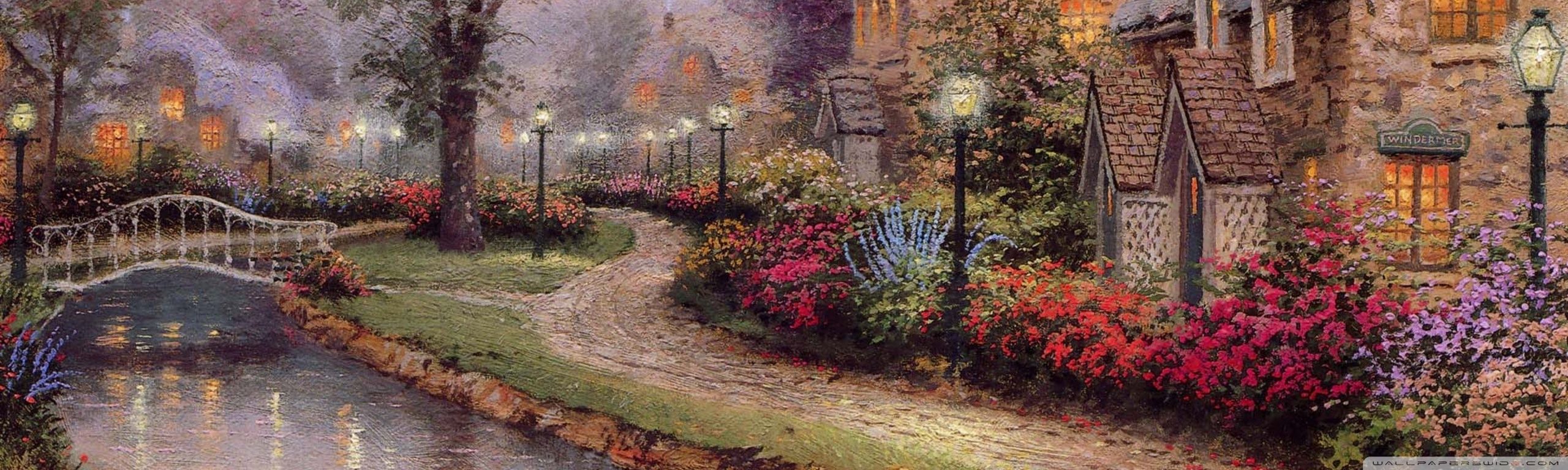 2560x768 Village Painting by Thomas Kinkade Ultra HD Desktop Background Wallpaper for 4K UHD TV : Multi Display, Dual Monitor : Tablet