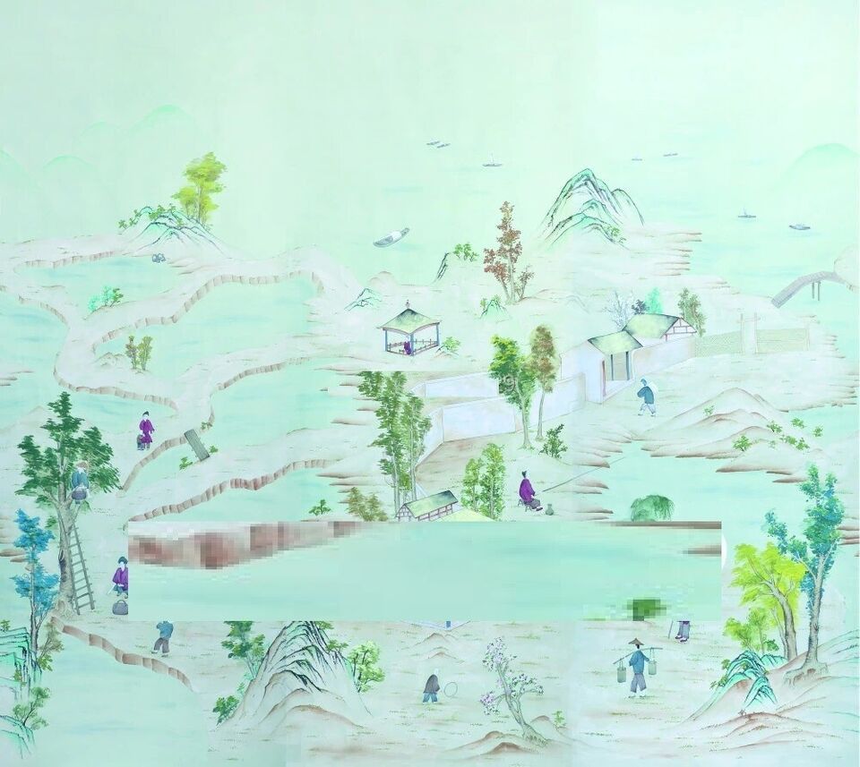 960x857 Hand Painted Wallcovering Silk Wallpaper Painting Countryside Village TV Sofa