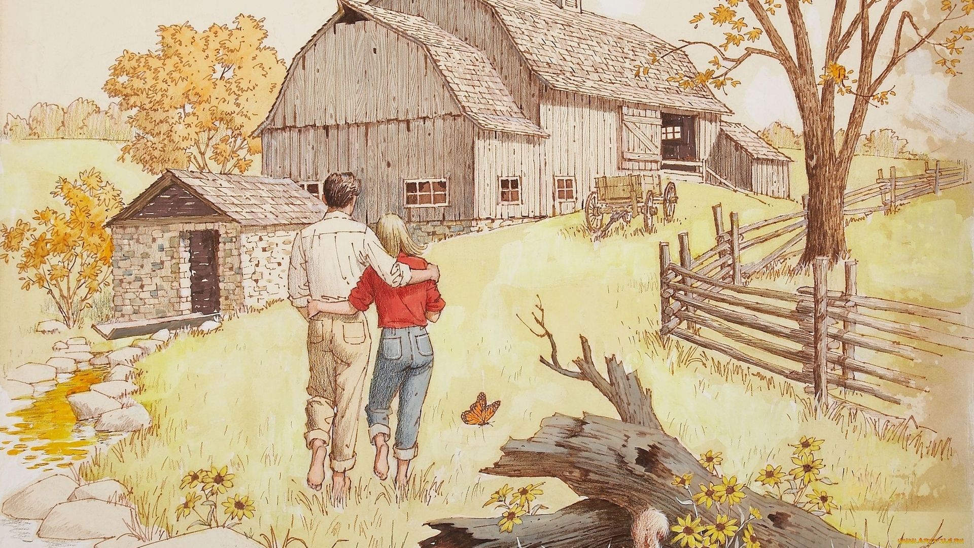 1920x1080 Village House Art Wallpaper