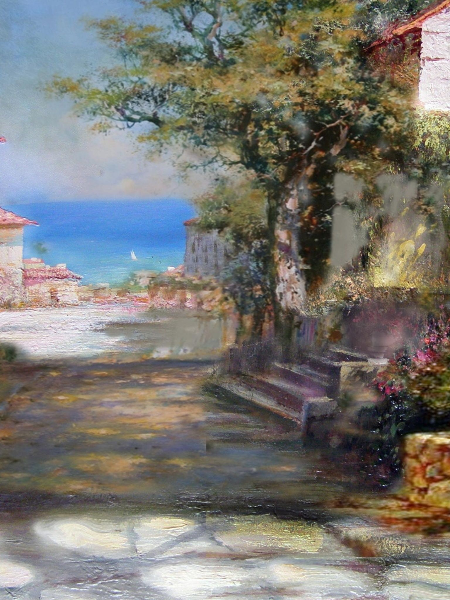 1536x2048 Wallpaper / Artistic Painting Phone Wallpaper, Sea, Village, Holiday, House, 1536x2048 free download