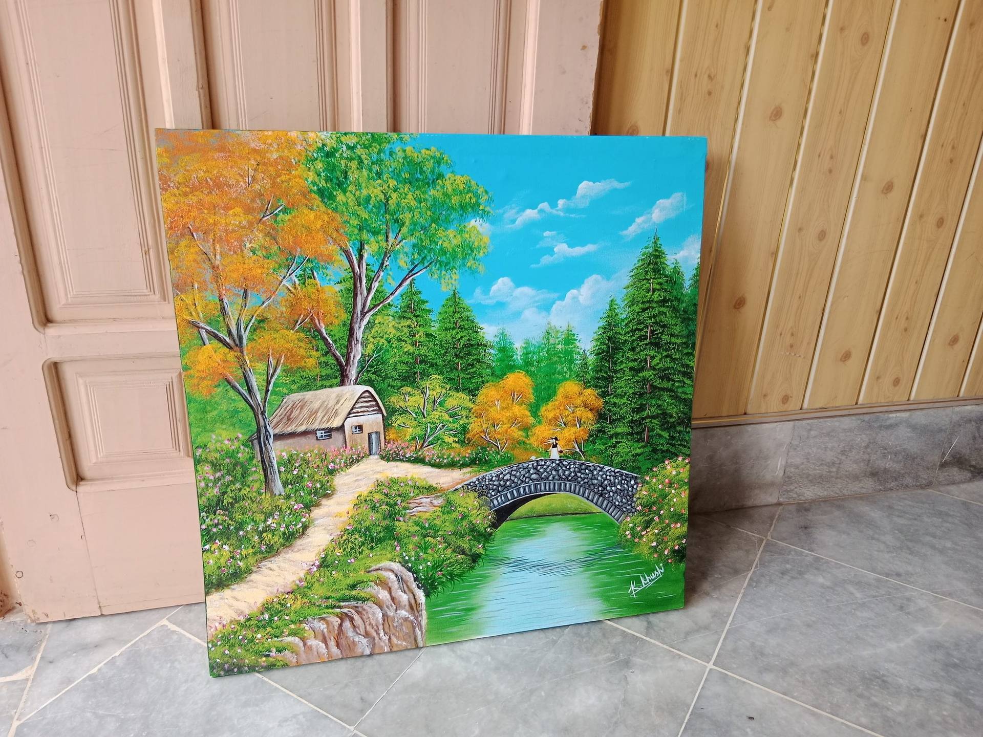 1920x1440 Fantasy Mountain Village Painting Painting