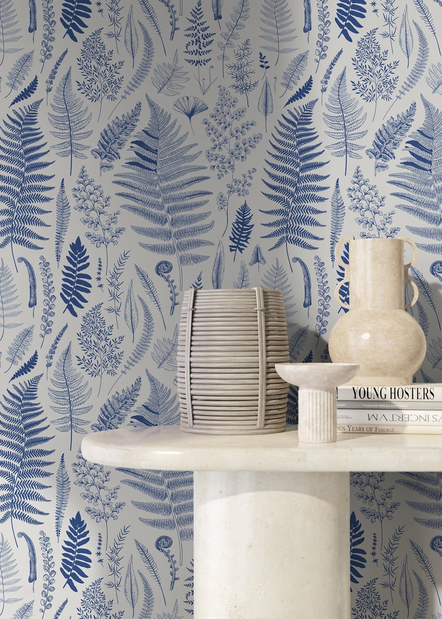 1445x2023 Blue Botanical Leaf Wallpaper / Peel and Stick Wallpaper Removable Wal