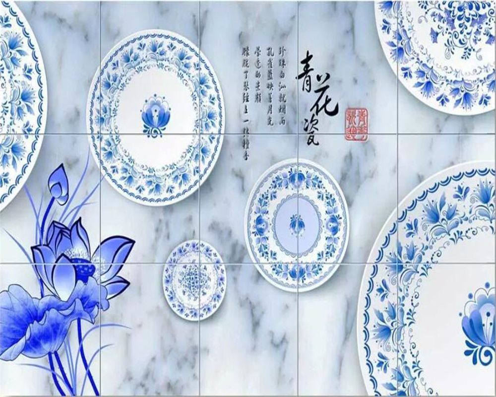 1000x800 Wellyu Custom Wallpaper 3D Mural Blue And White Porcelain Ancient Rhyme Lotus Fashion Classic Marble Tiles Background Wall Paper