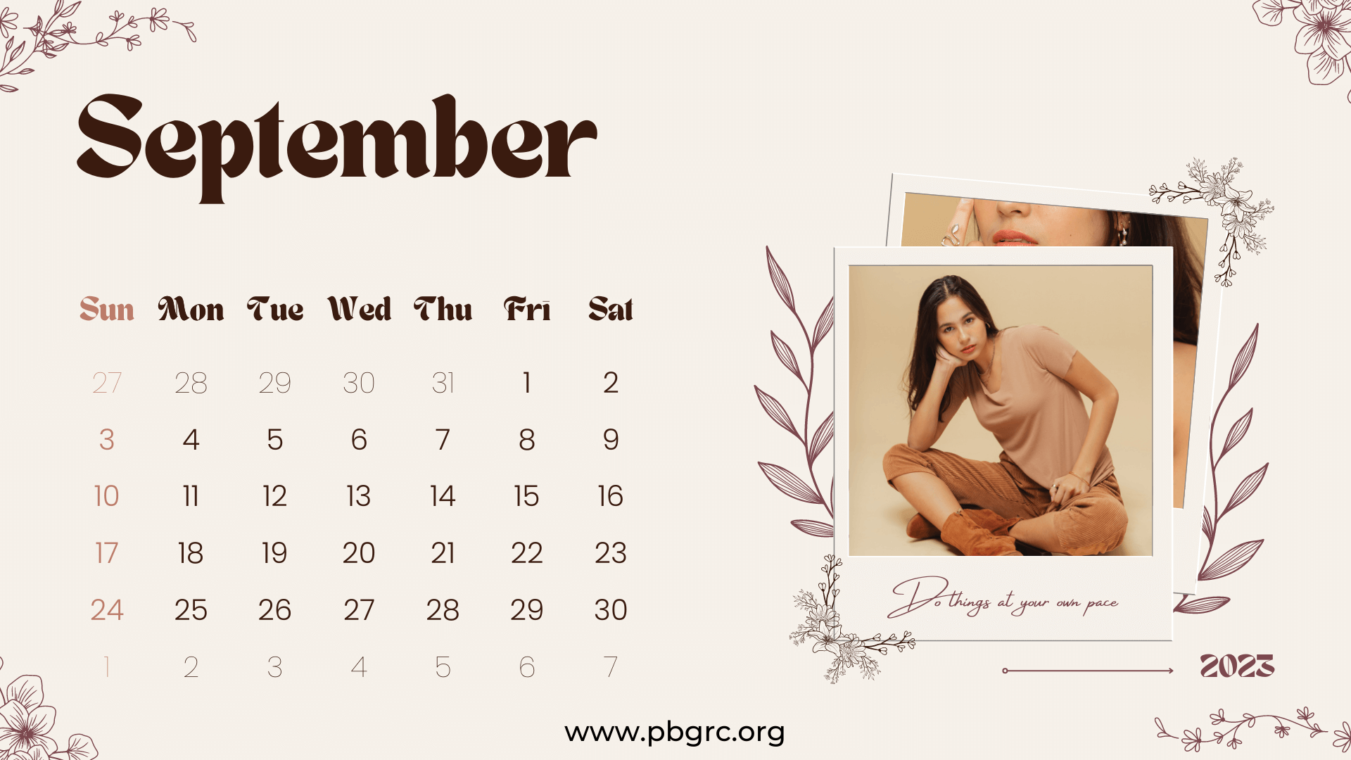 1920x1080 Cute September 2023 Calendar Floral Wallpaper