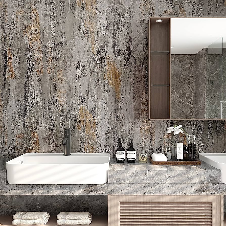 894x894 VEELIKE 15.7''x354'' Extra Thick Concrete Wallpaper Distressed Concrete Contact Paper Peel and Stick Waterproof Removable Industrial Design Cement Texture Self Adhesive Wall Mural for Cabinet Bathroom