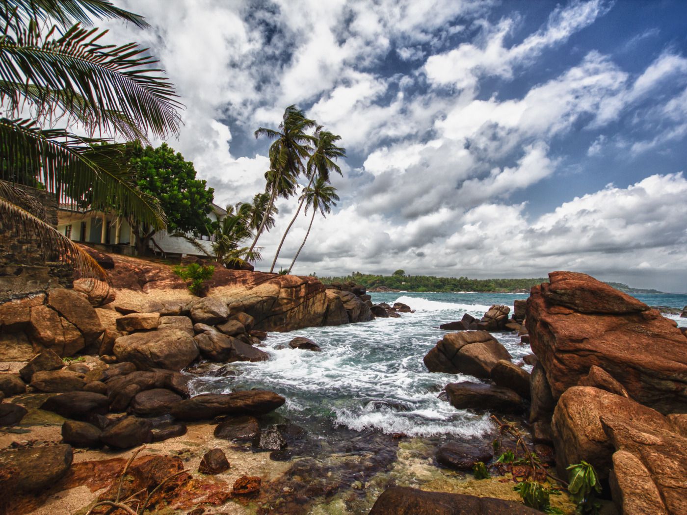 1400x1050 Download wallpaper beach, stones, palm trees, Sri Lanka, section landscapes in resolution 1400x1050