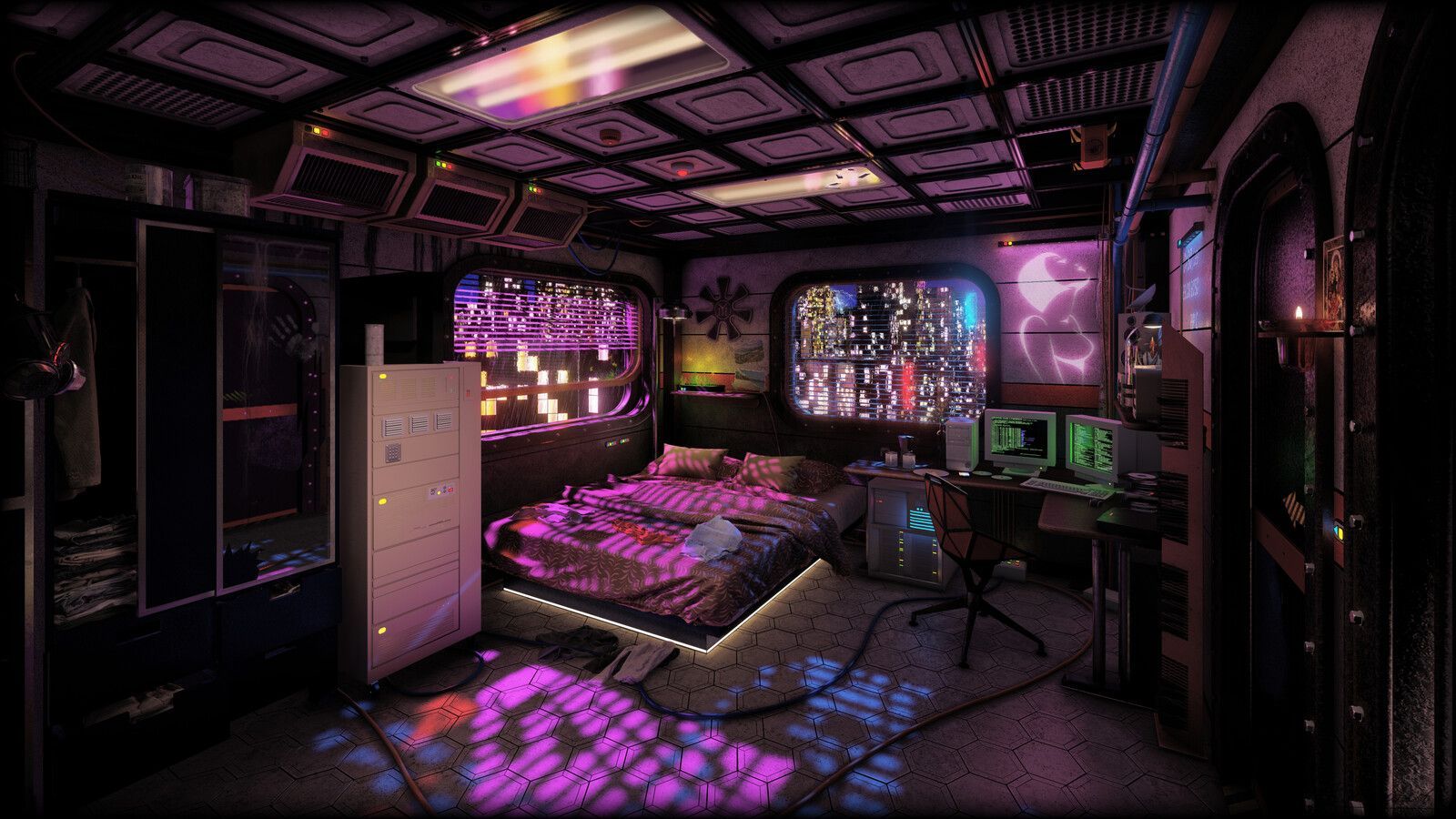 1600x900 Cyberpunk Room Wallpaper