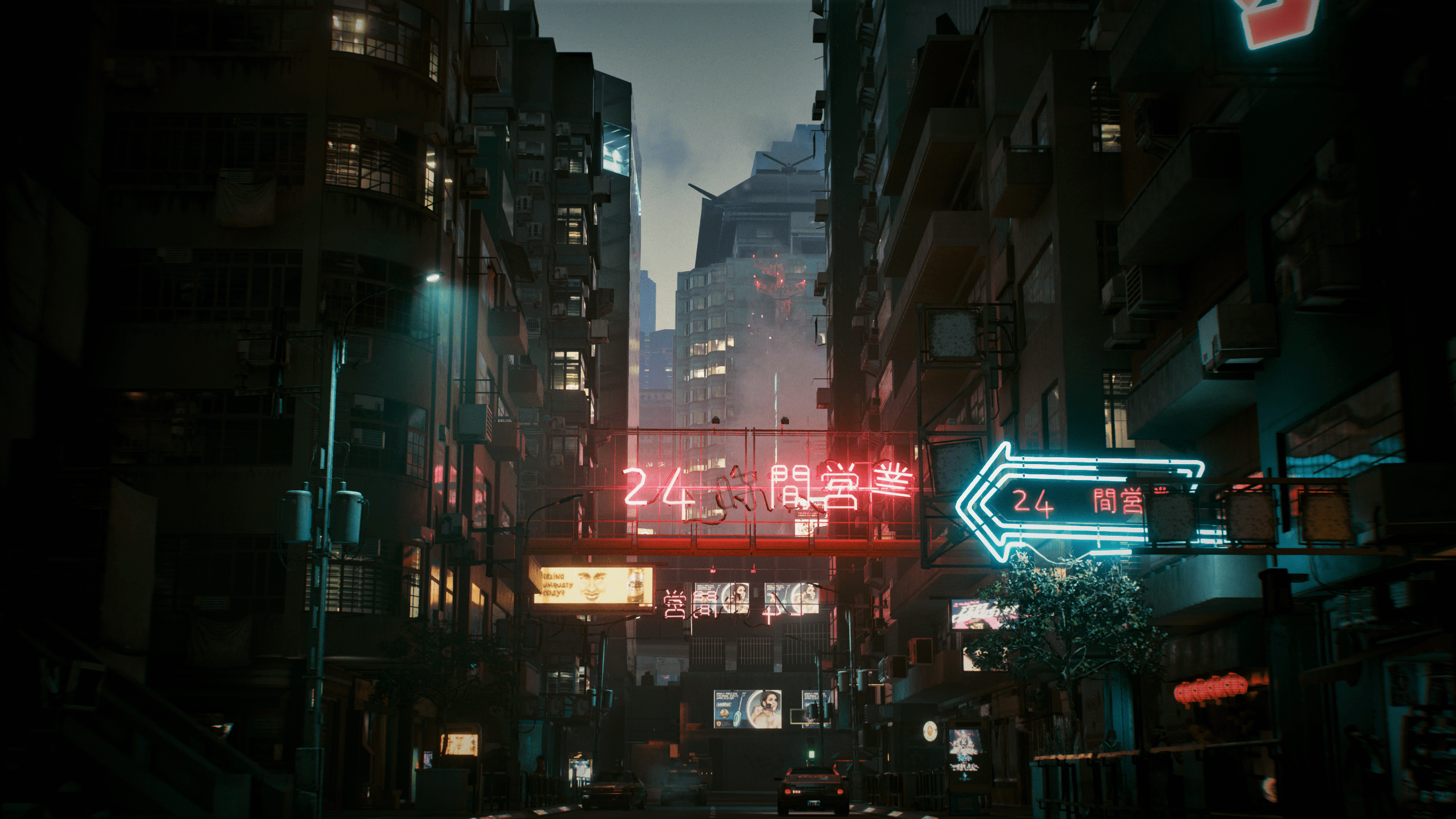 2560x1440 Cyberpunk screen shot, night, city lightsx1440 Wallpaper