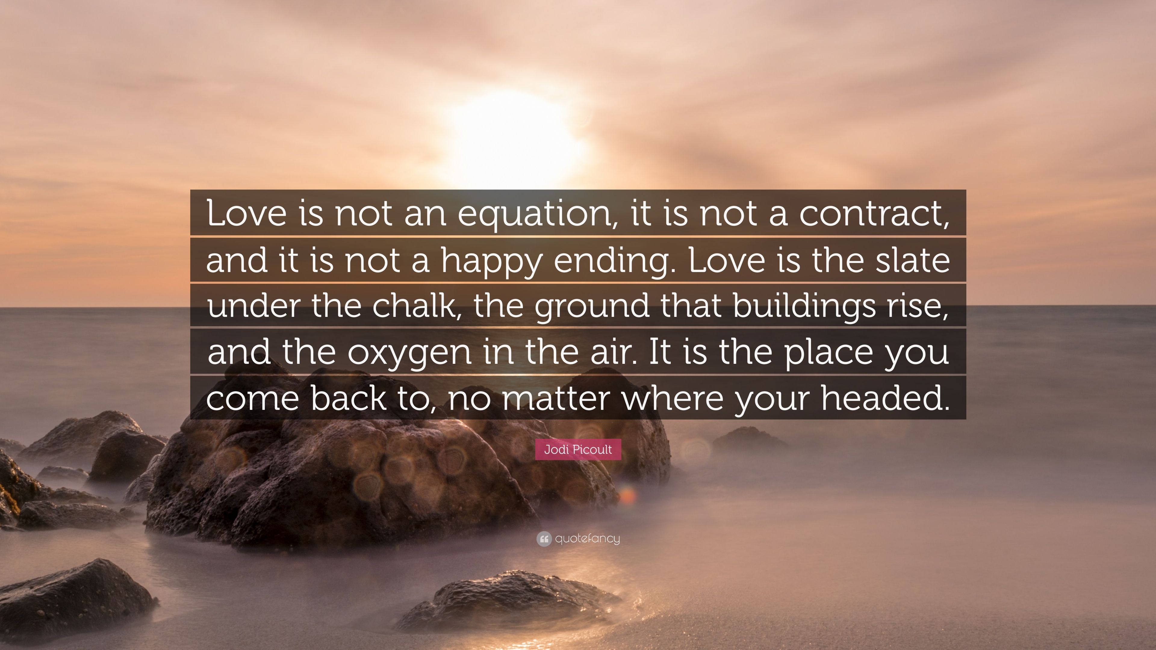 3840x2160 Jodi Picoult Quote: “Love is not an equation, it is not a contract, and it is not a happy ending. Love is the slate under the chalk, the grou.”