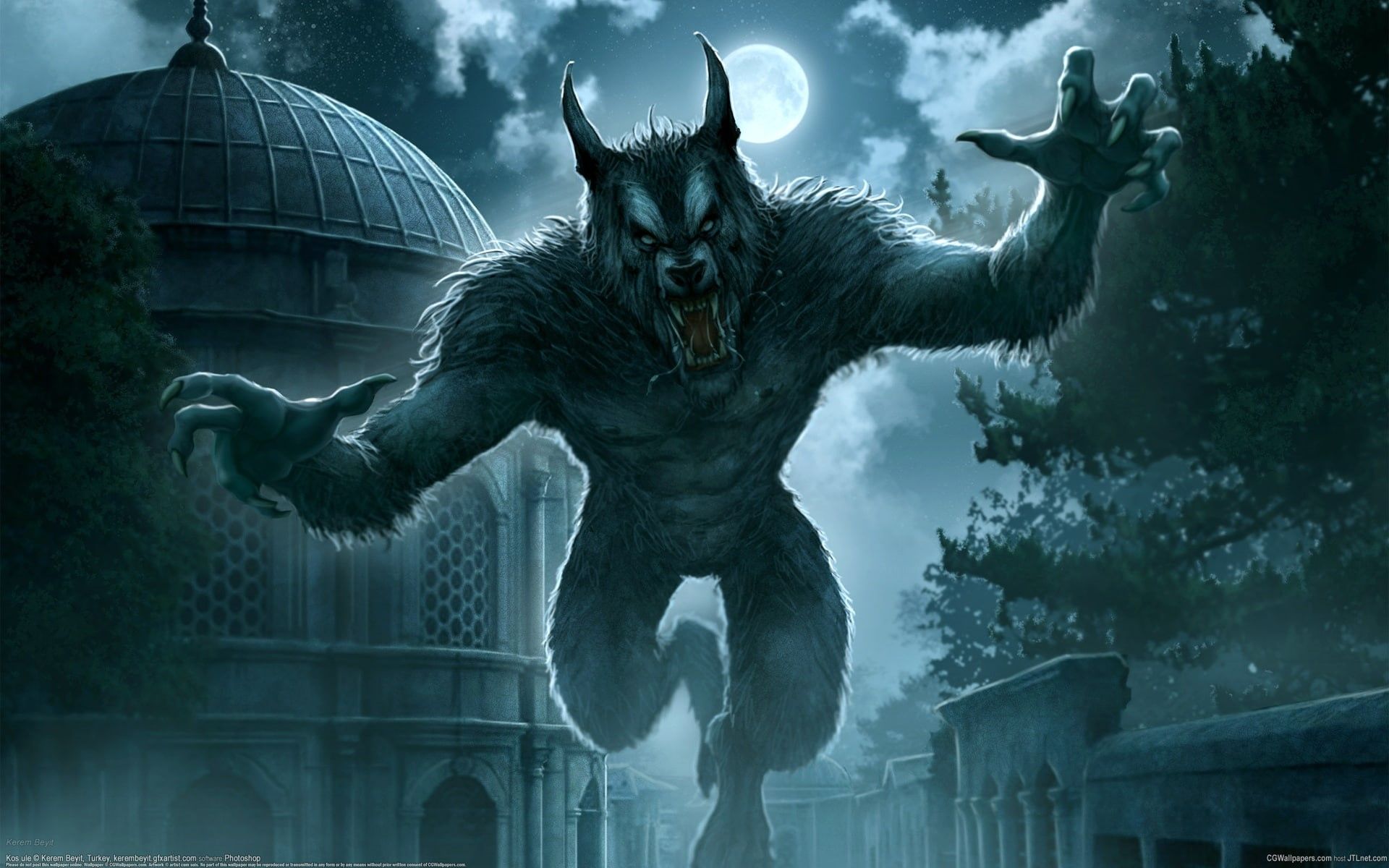 1920x1200 Wallpaper / creepy, animals, evil, spooky, x, buildings, Trees, hallowe, night, nature, kerem, architecture, dark, Clouds, halloween, fangs, art, 1920x1200 px, sky free download