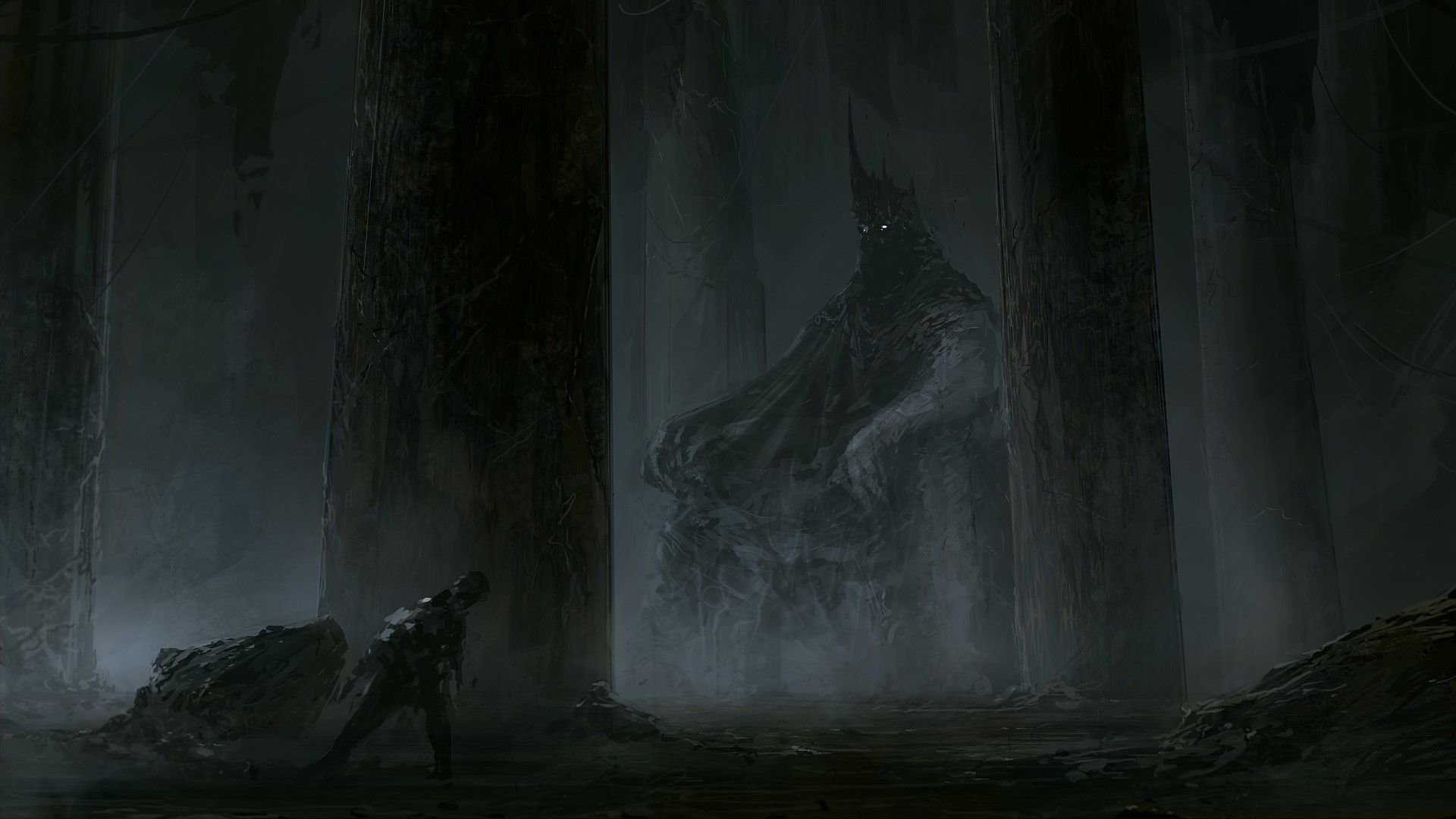 1920x1080 Wallpaper / creature, demon, creepy, knight, digital, forest, mist, artwork, digital art free download