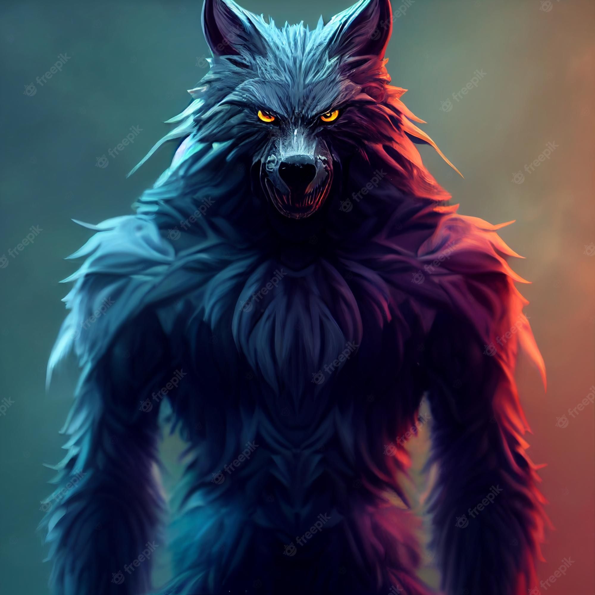 2000x2000 Premium Photo. Scary black werewolf illustration full body 3D rendering