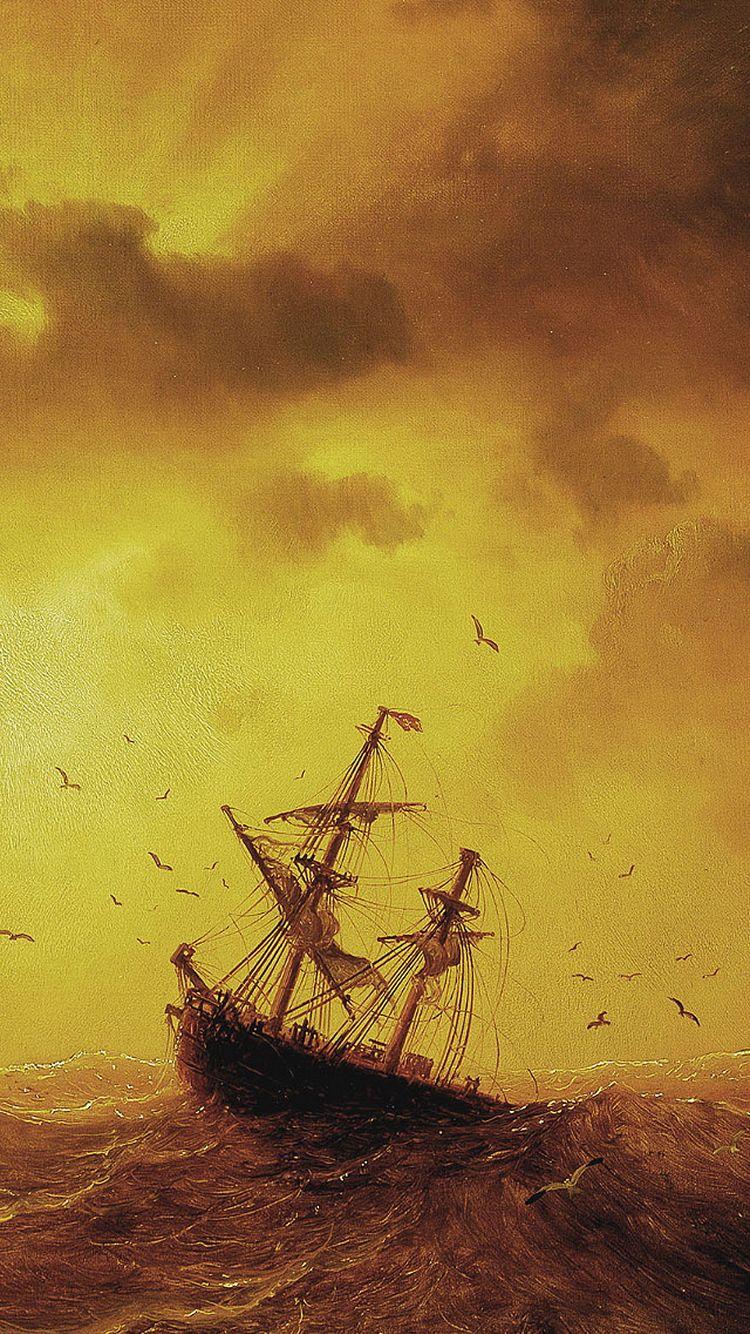 750x1334 Sea Storm Waves Old Ship iPhone 6 Wallpaper HD