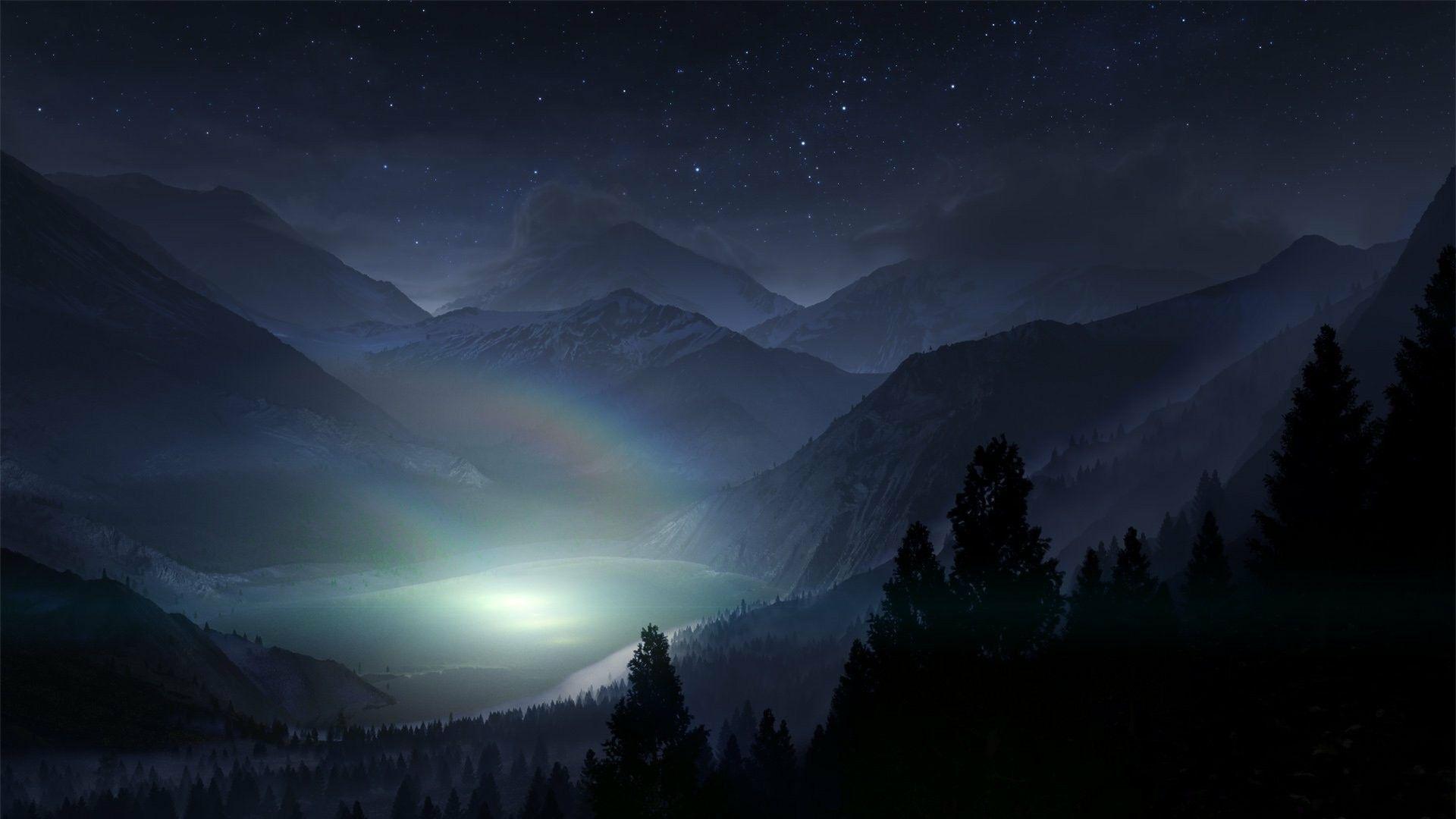 1920x1080 Mountain Night Wallpaper