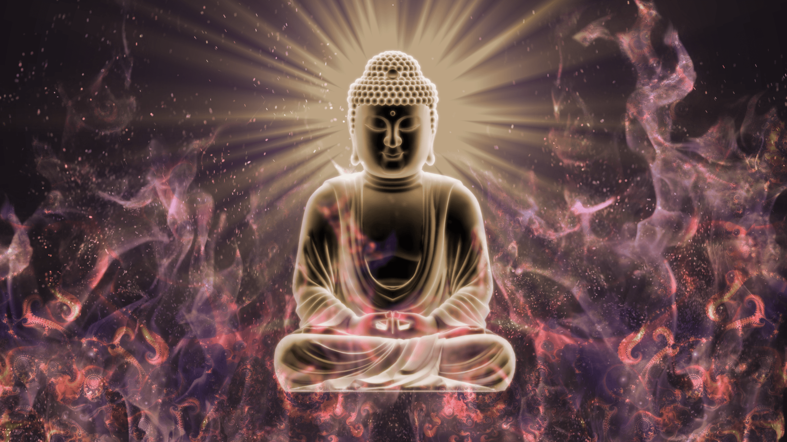2560x1440 Buddha, #sitting, #closed eyes, #digital art, #Buddhism, #meditation