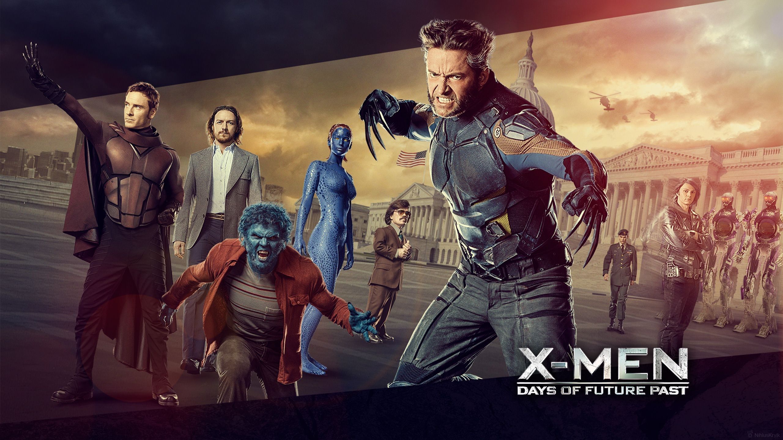 2560x1440 X Men X Men Days Of Future Past Wolverine Magneto Charles Xavier Beast Character Movies Mystique Mic Wallpaper:2560x1440