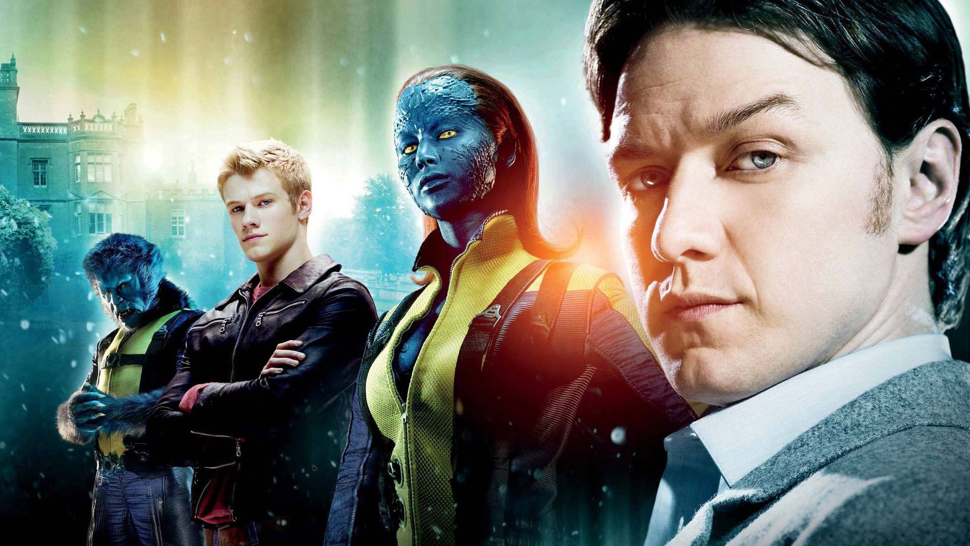 1920x1080 HD desktop wallpaper: X Men, Movie, Mystique (Marvel Comics), Beast (Marvel Comics), Alex Summers, X Men: First Class, Charles Xavier download free picture