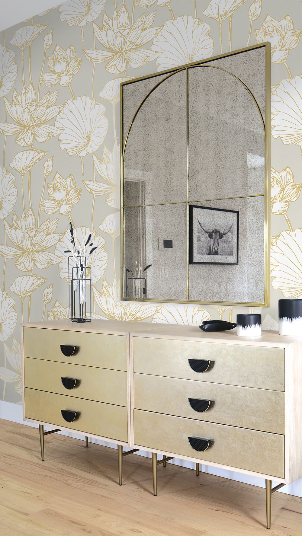 1000x1776 Metallic Gold Lotus Floral Peel and Stick Removable Wallpaper