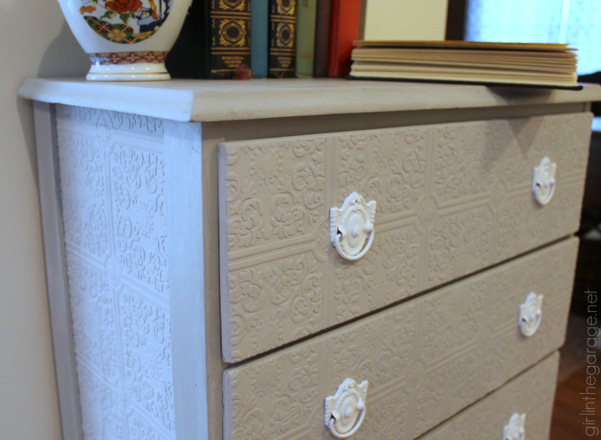 2099x1538 How to Decoupage a Dresser with Paintable Wallpaper in the Garage®