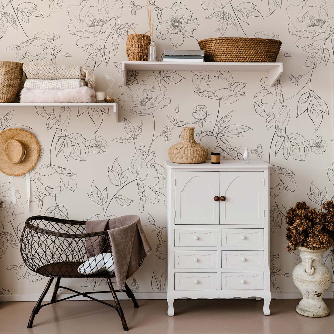 1100x1101 Floral peel & stick removable wallpaper