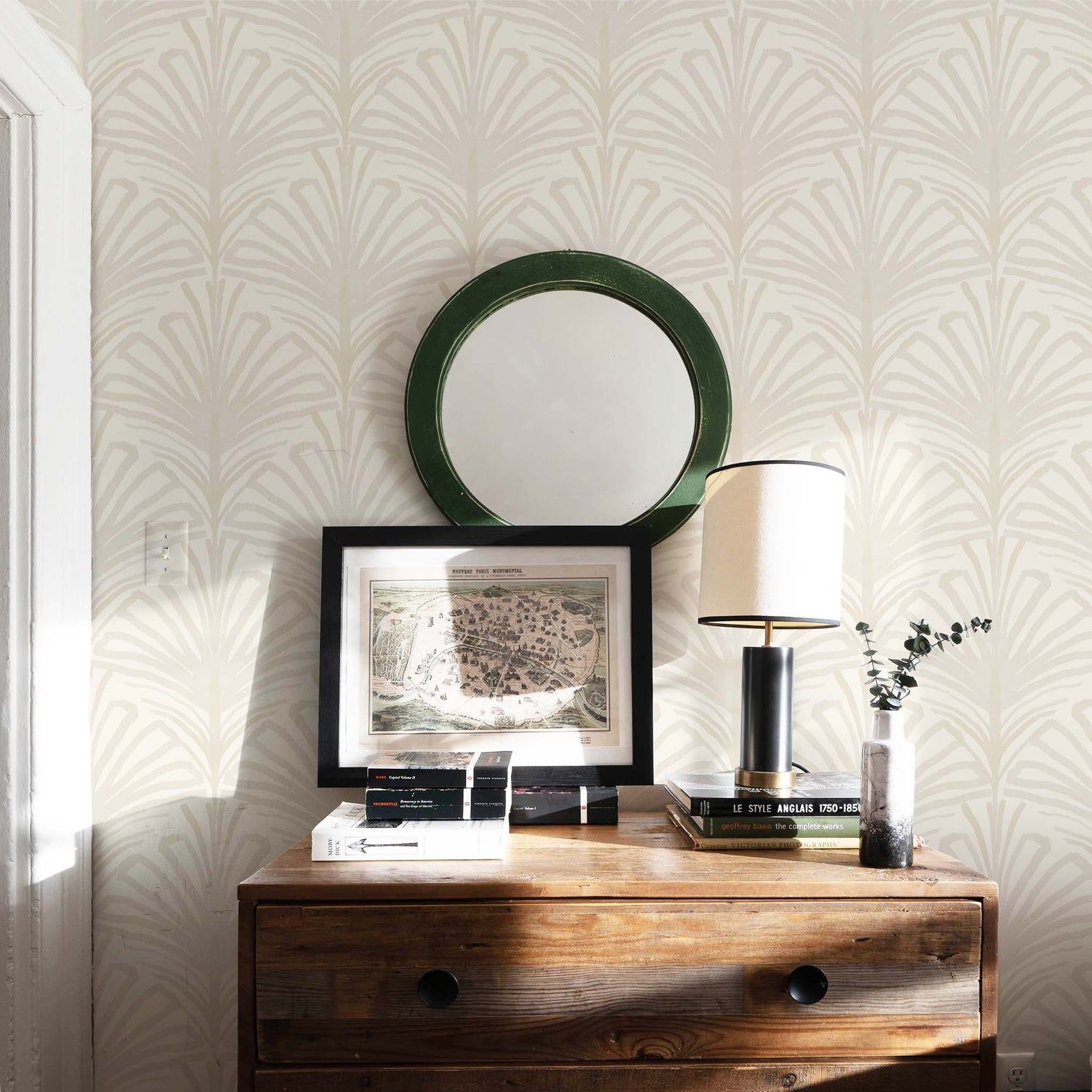 1500x1500 Pepper Home. Beige Palm Wallpaper