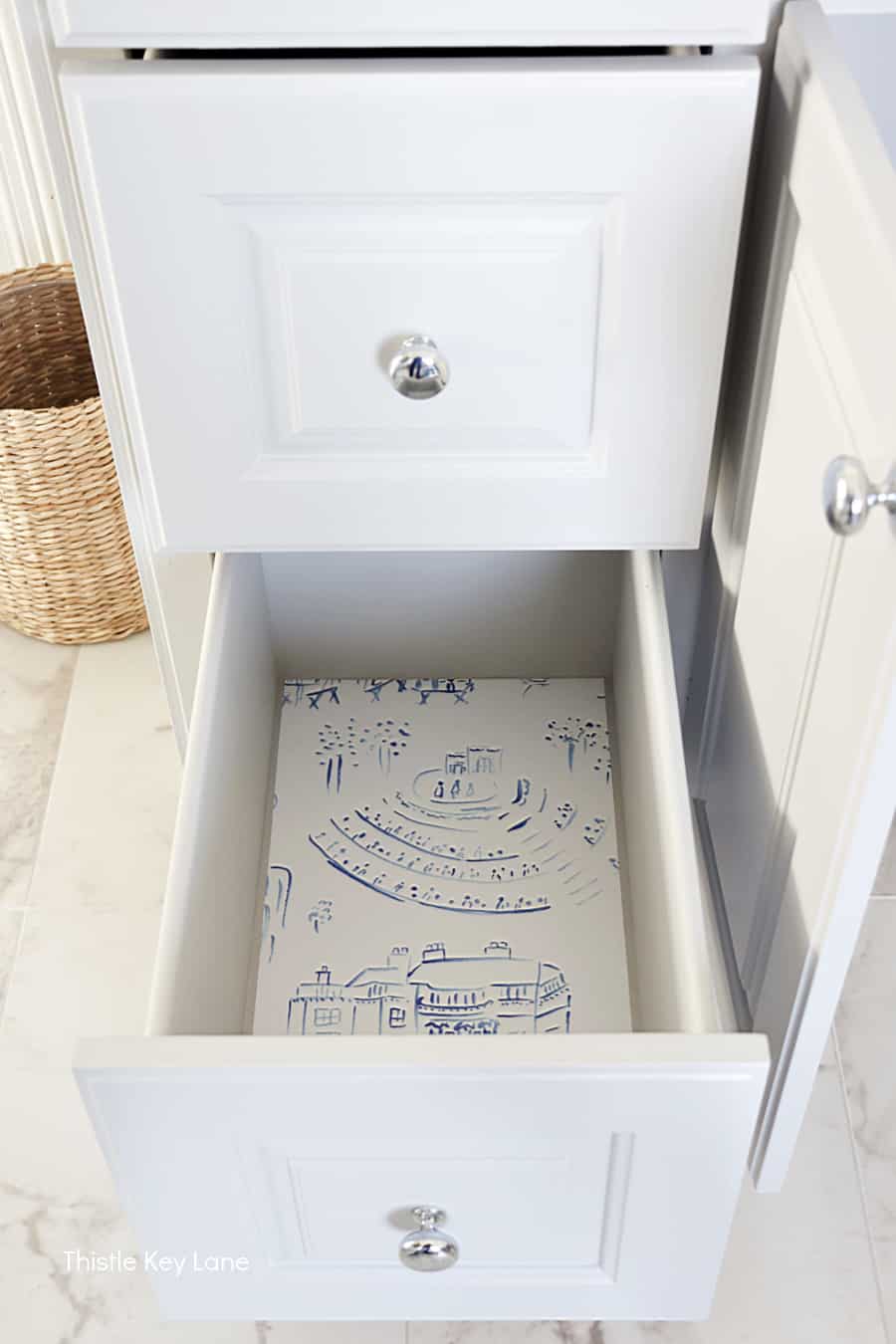 900x1350 Using Peel And Stick Wallpaper In Bathroom Cabinets Key Lane