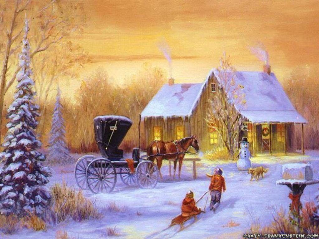 1024x768 Christmas Old Fashioned Winter Wallpaper