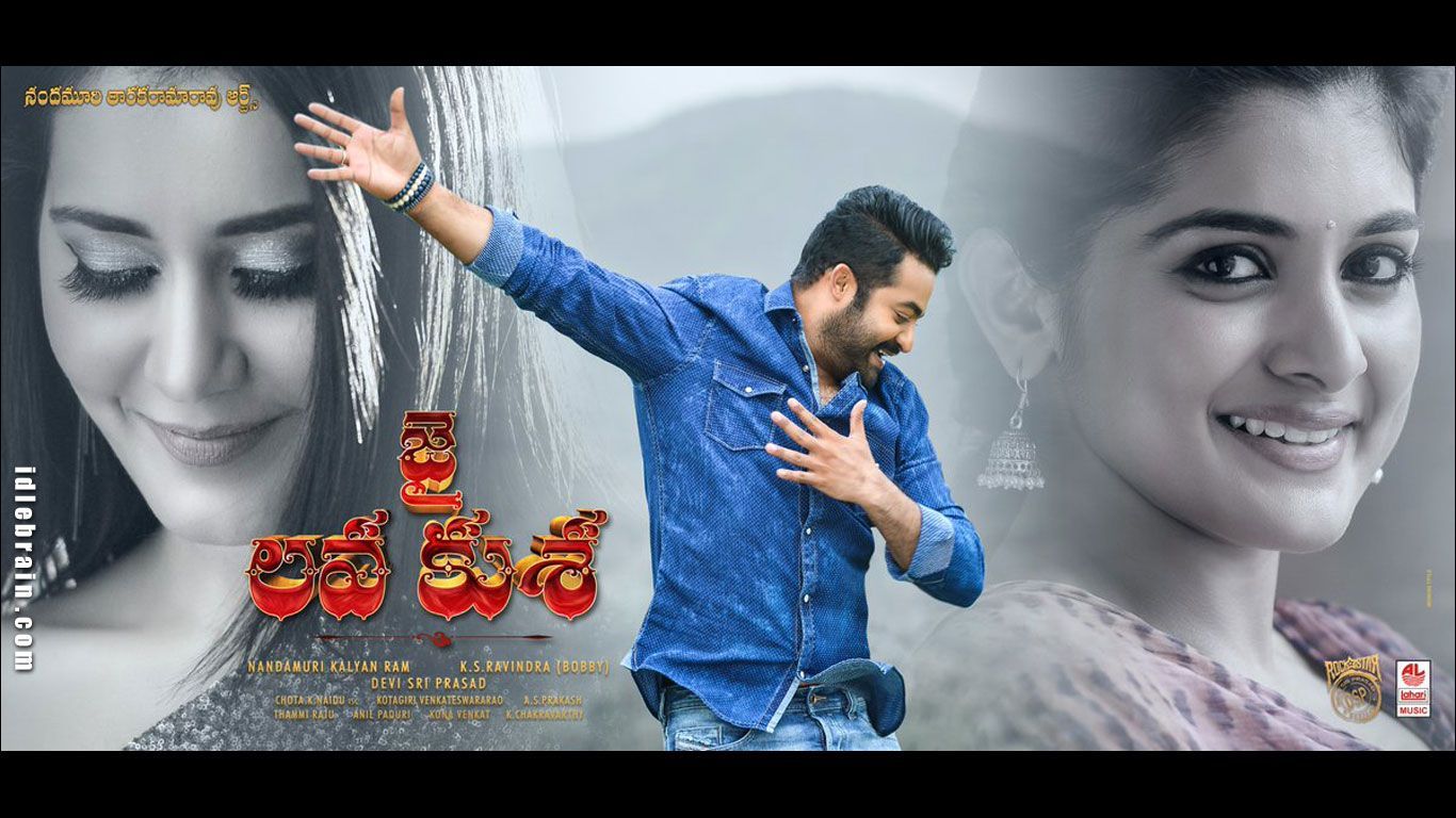 1366x768 Jai Lava Kusa wallpaper cinema posters, Rashi Khanna and Nivedha Thomas