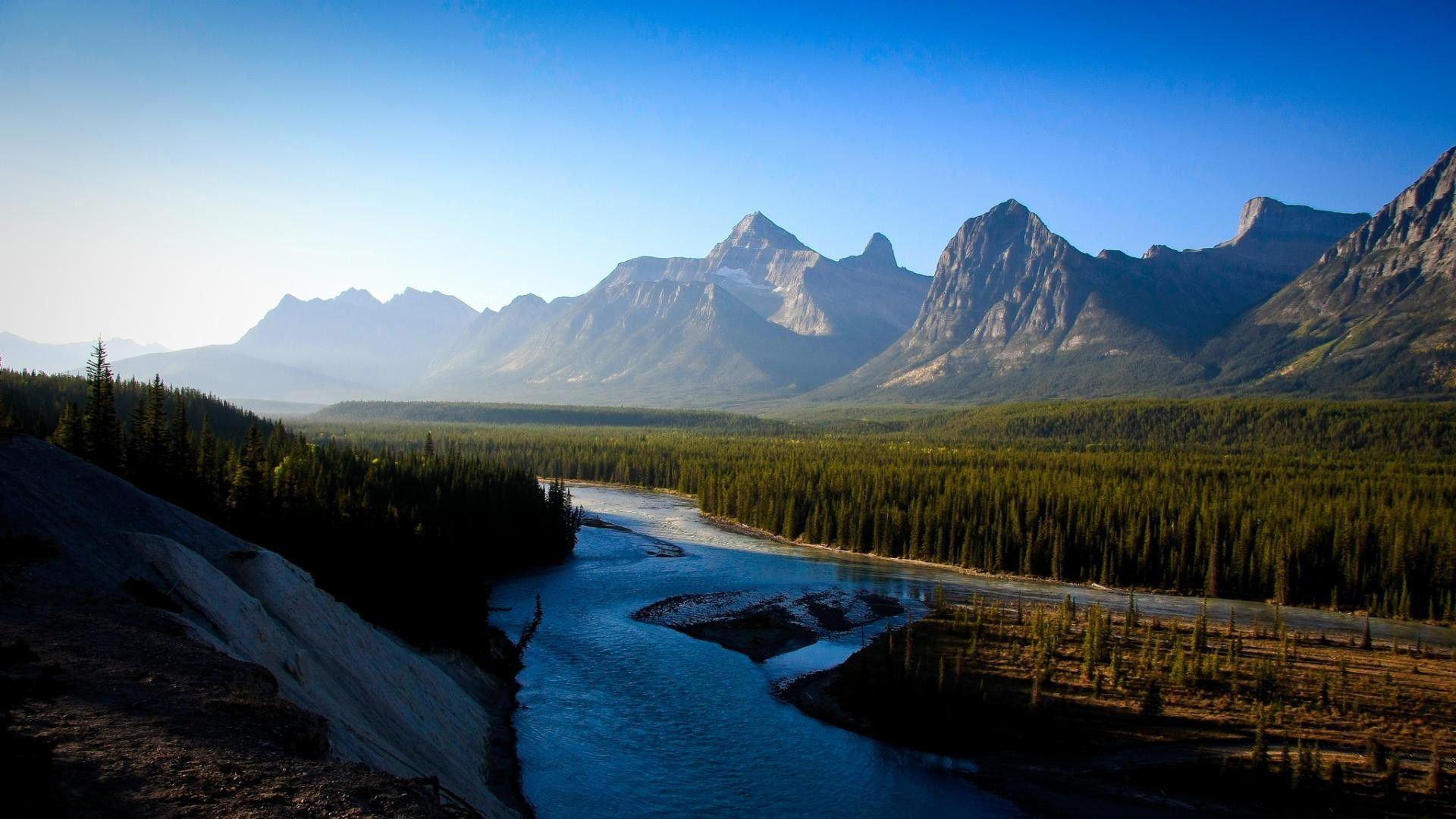 1920x1080 Mountain: Glorious Nature Landscape Forest Mountains Sunshine River