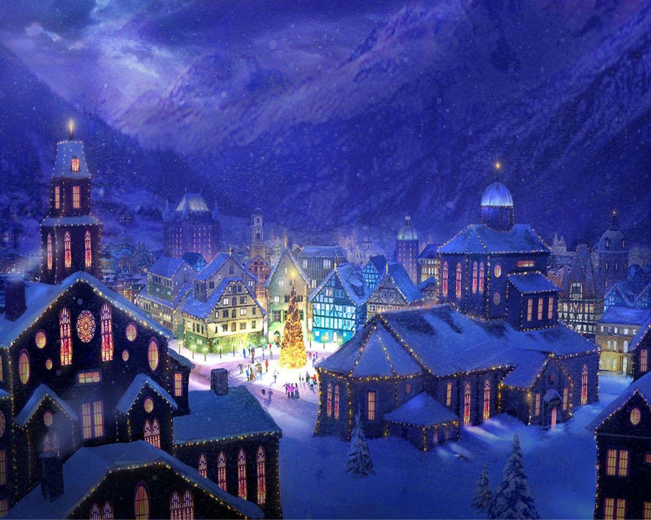 1280x1024 Winter Winter Houses Christmas Nature Wallpaper Background Free
