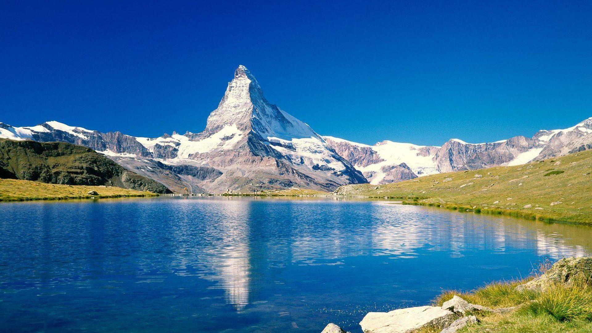 1920x1080 Download Wallpaper 1920x1080 mountain, peak, top, lake, blue, sky