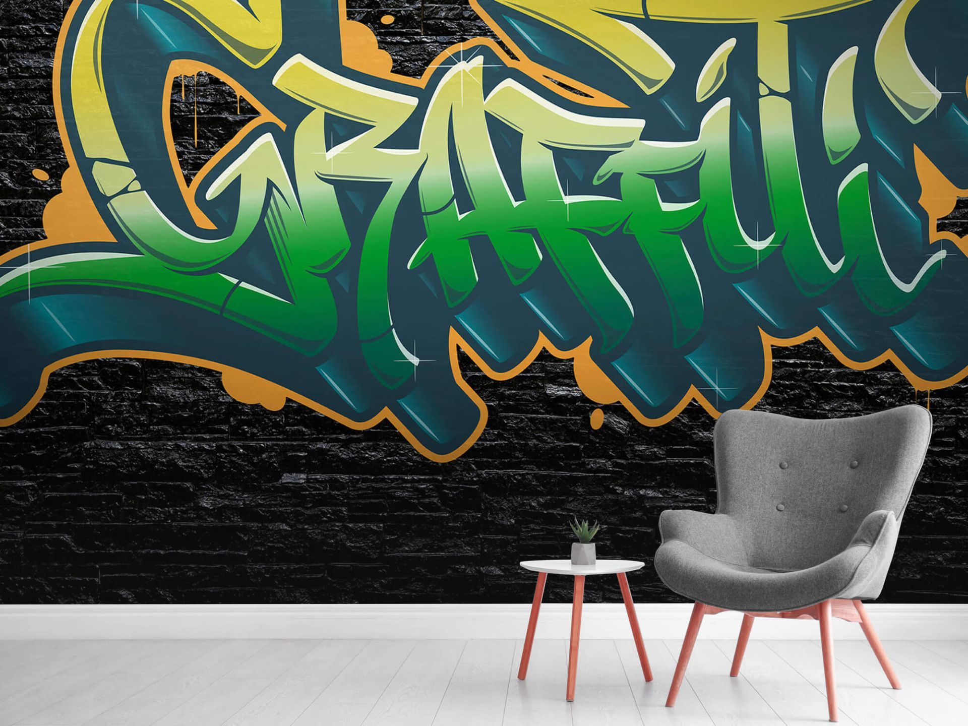 1920x1440 Graffiti on wall of black stones