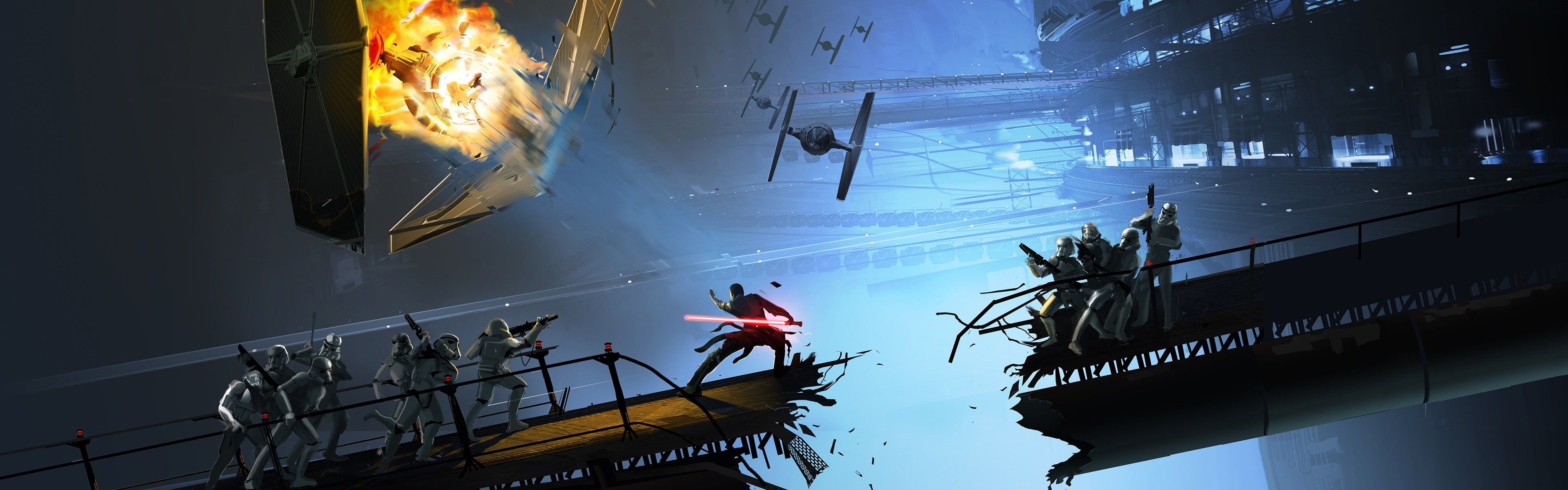 3840x1200 Wallpaper / video games, TIE Fighter, artwork, stormtrooper, Star Wars: The Force Unleashed, Star Wars, dual monitors, 4K, multiple display free download