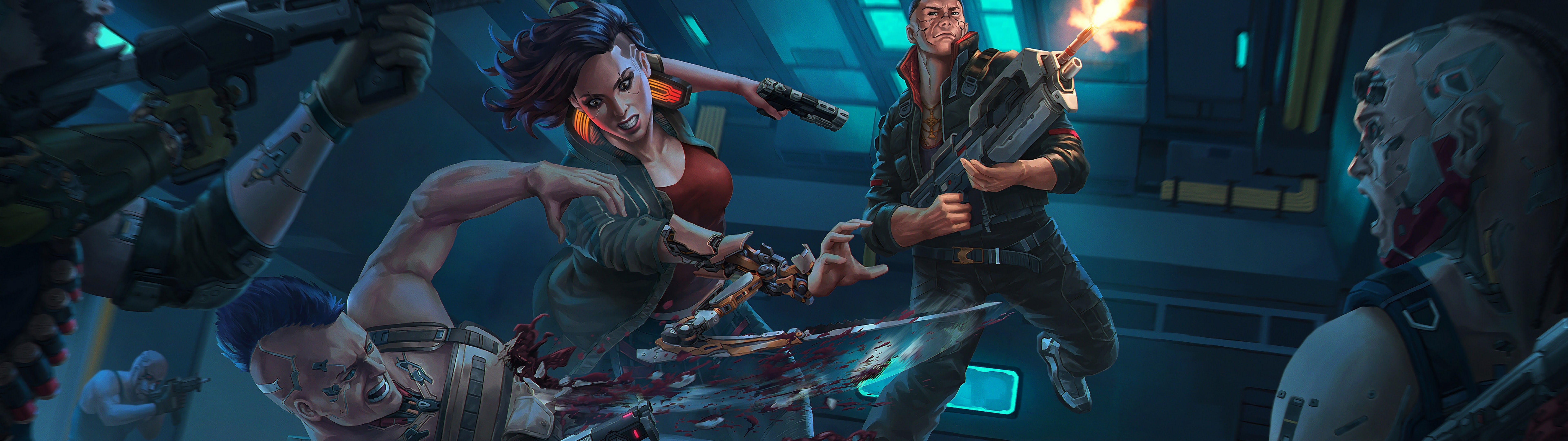 7680x2160 Cyberpunk 2077 V Fighting 4K Wallpaper