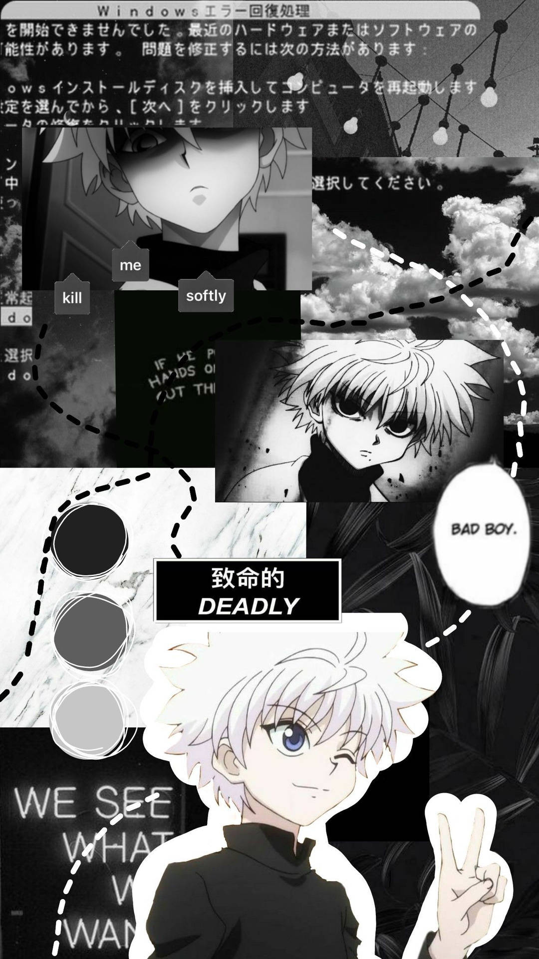 1080x1920 Download Black And White Bad Boy Killua Aesthetic Wallpaper