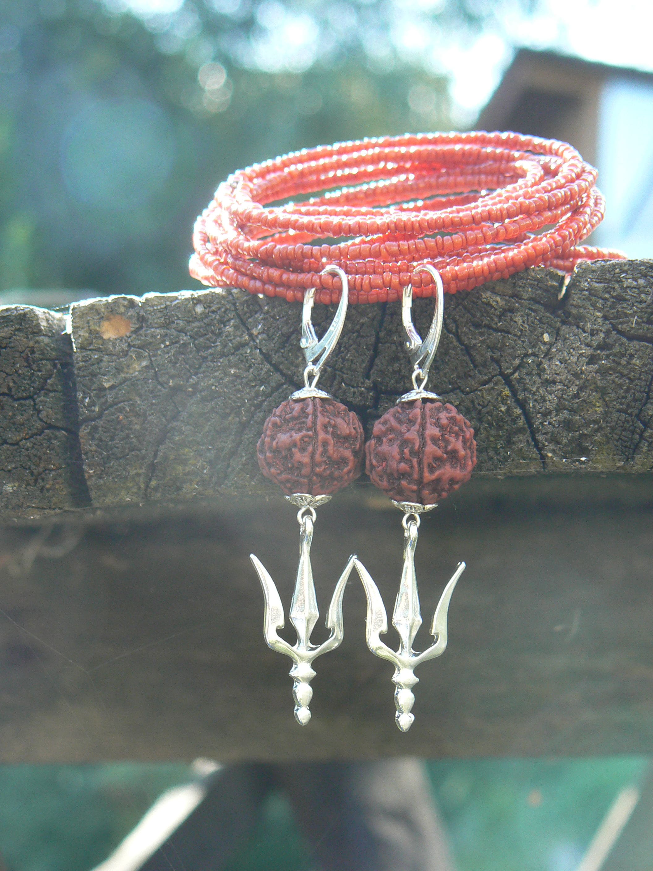 2112x2816 Shiva Trishul Rudraksha Earrings Hindu Symbol Kundalini
