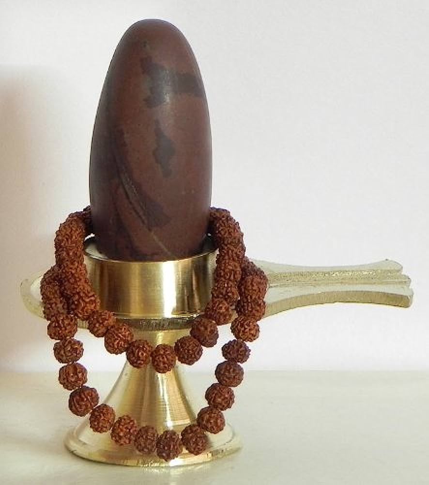 886x1000 DollsofIndia Narmadeshwar Shiva Linga On Brass Base With Rudraksha Mala And Stone: Buy Online at Best Price in UAE