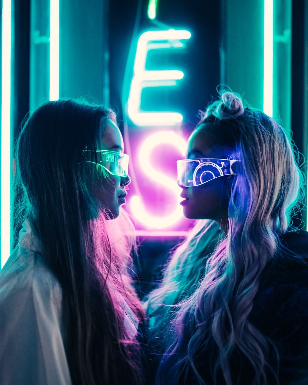 1080x1350 Wallpaper / neon lights, women, hair, hairstyle, profile, long hair, positive emotion, neon, portrait, nightlife, Asian, dyed hair, adult, 720P, face to face, love free download