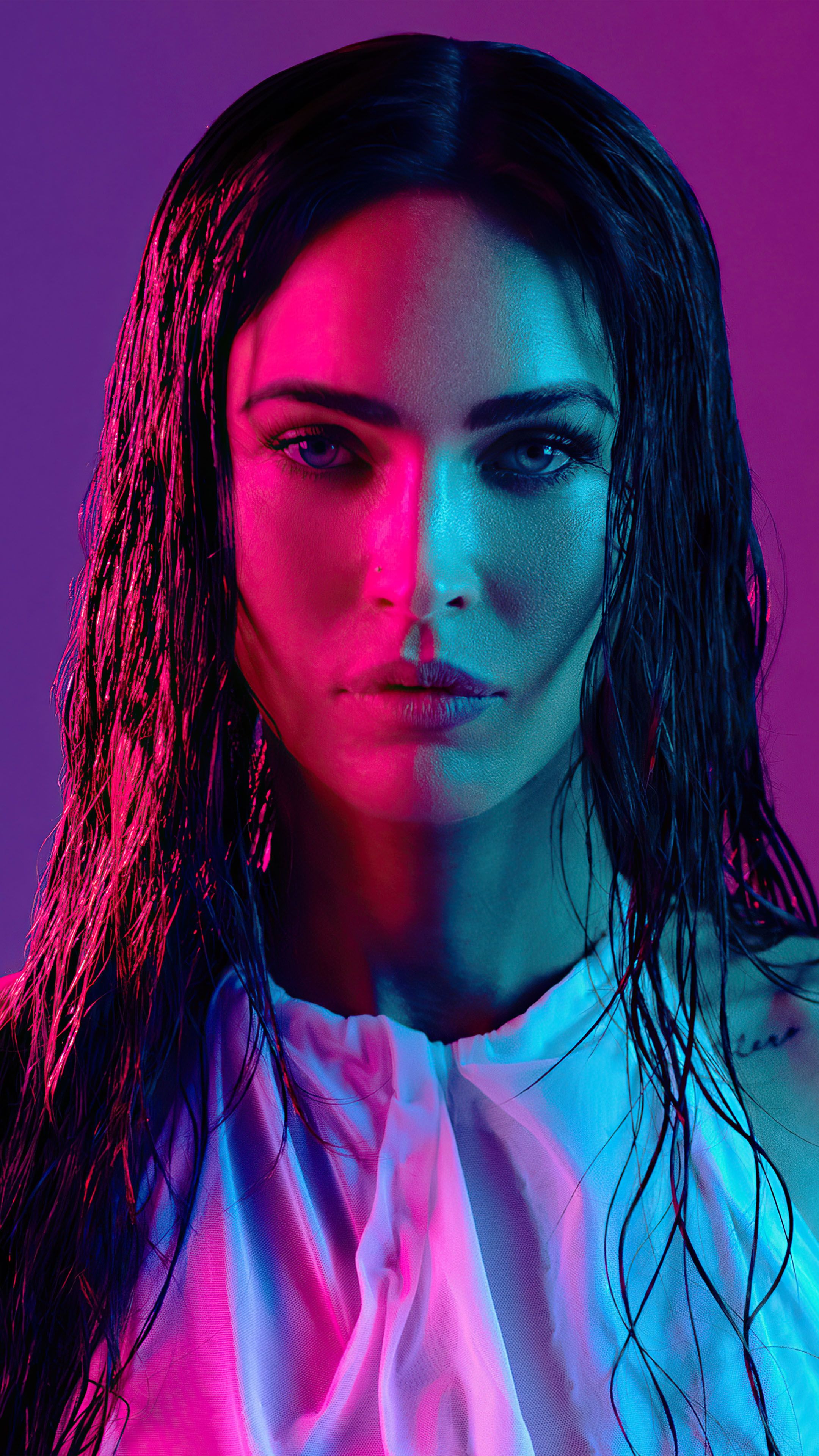 2160x3840 Megan Fox 2021 Neon Photohoot 4K Ultra HD Mobile Wallpaper