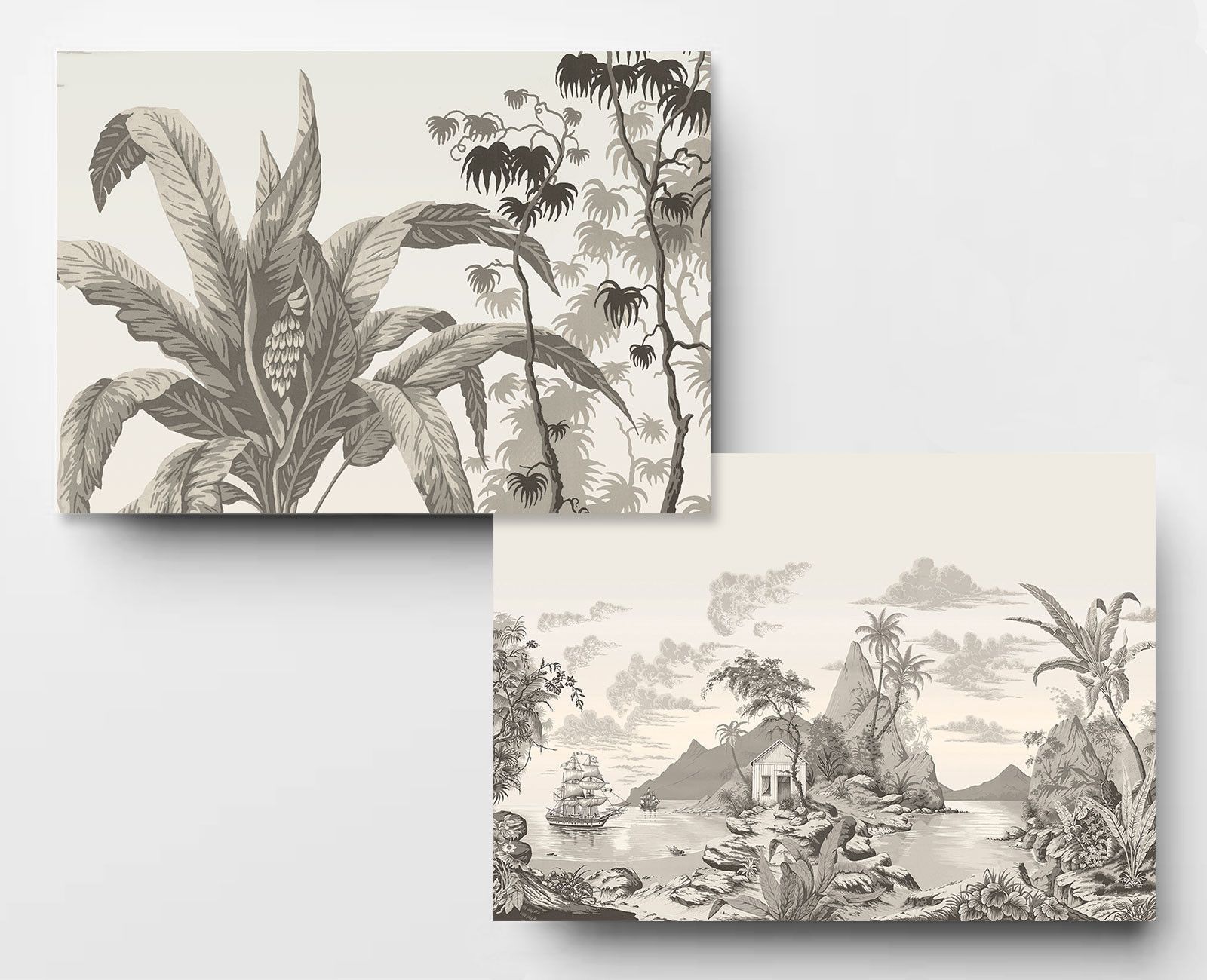 1600x1300 Panoramic wallpaper west Indies monochrome. Landscape of the islands and lush vegetation