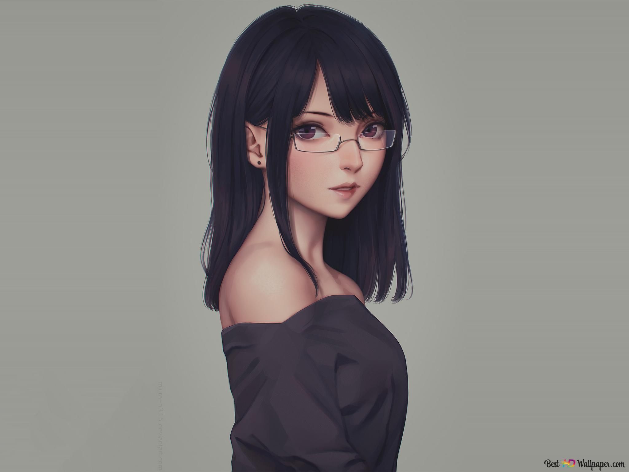 2048x1536 Hot Girl with spectacle watching you 2K wallpaper download