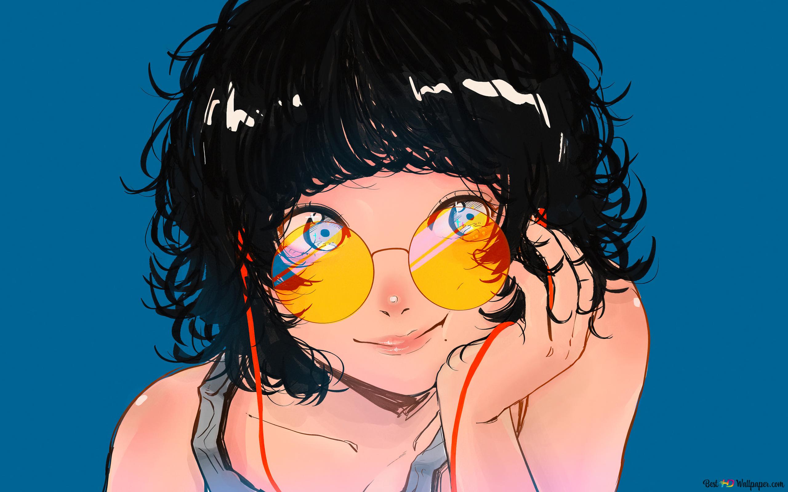 2560x1600 Cute anime short hair girl wearing glasses 4K wallpaper download